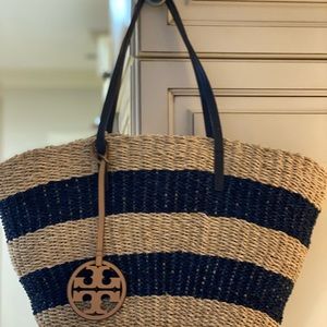Classic Tory Burch Miller Stripe Straw bag
